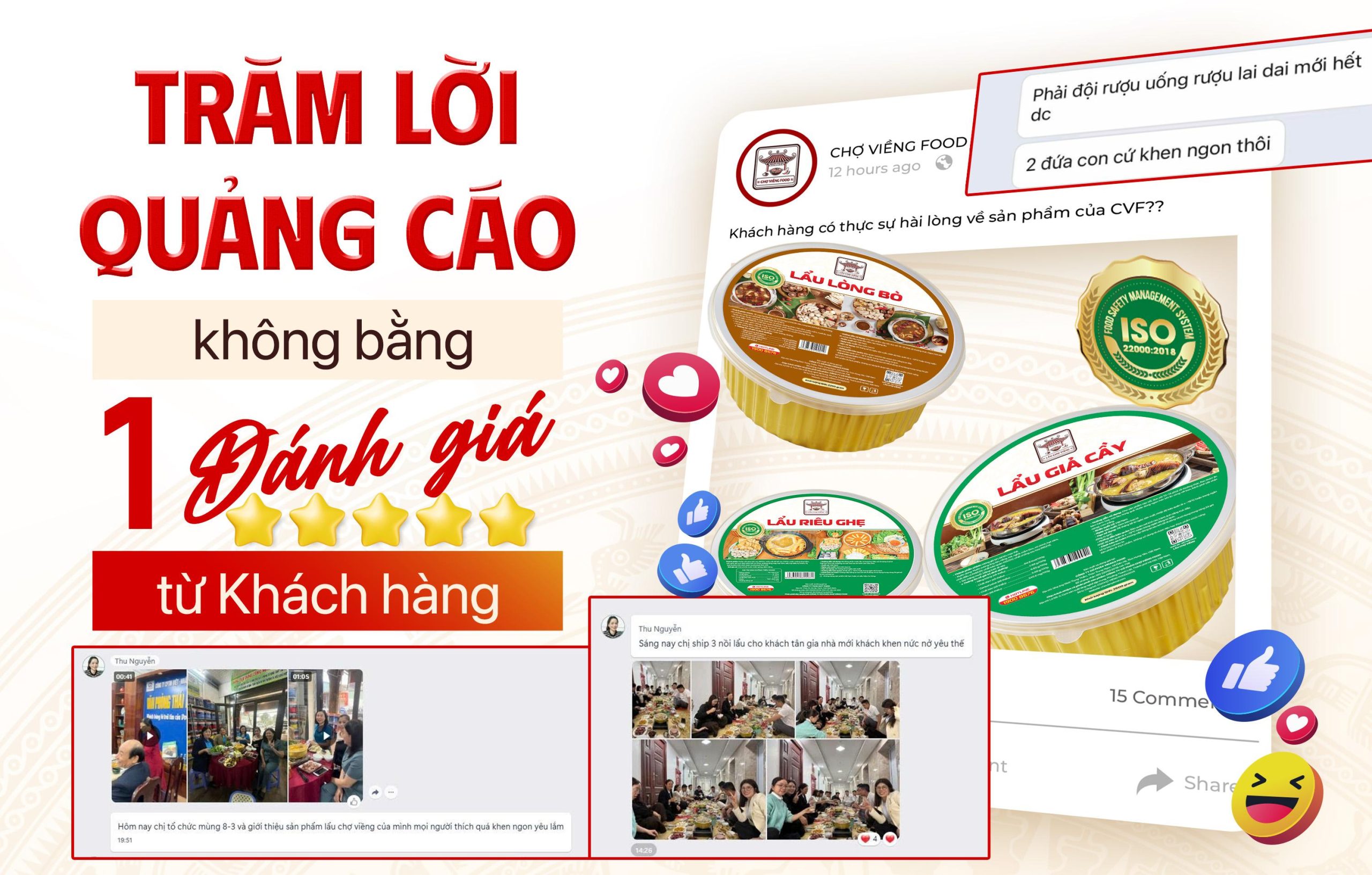 Lẩu Chợ Viềng nhận “cơn mưa” lời khen từ khách hàng