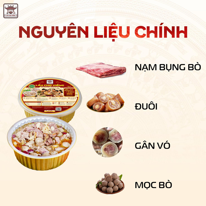 Bộ 4 nguyên liệu chính trong set Lẩu Chợ Viềng Đoàn Viên