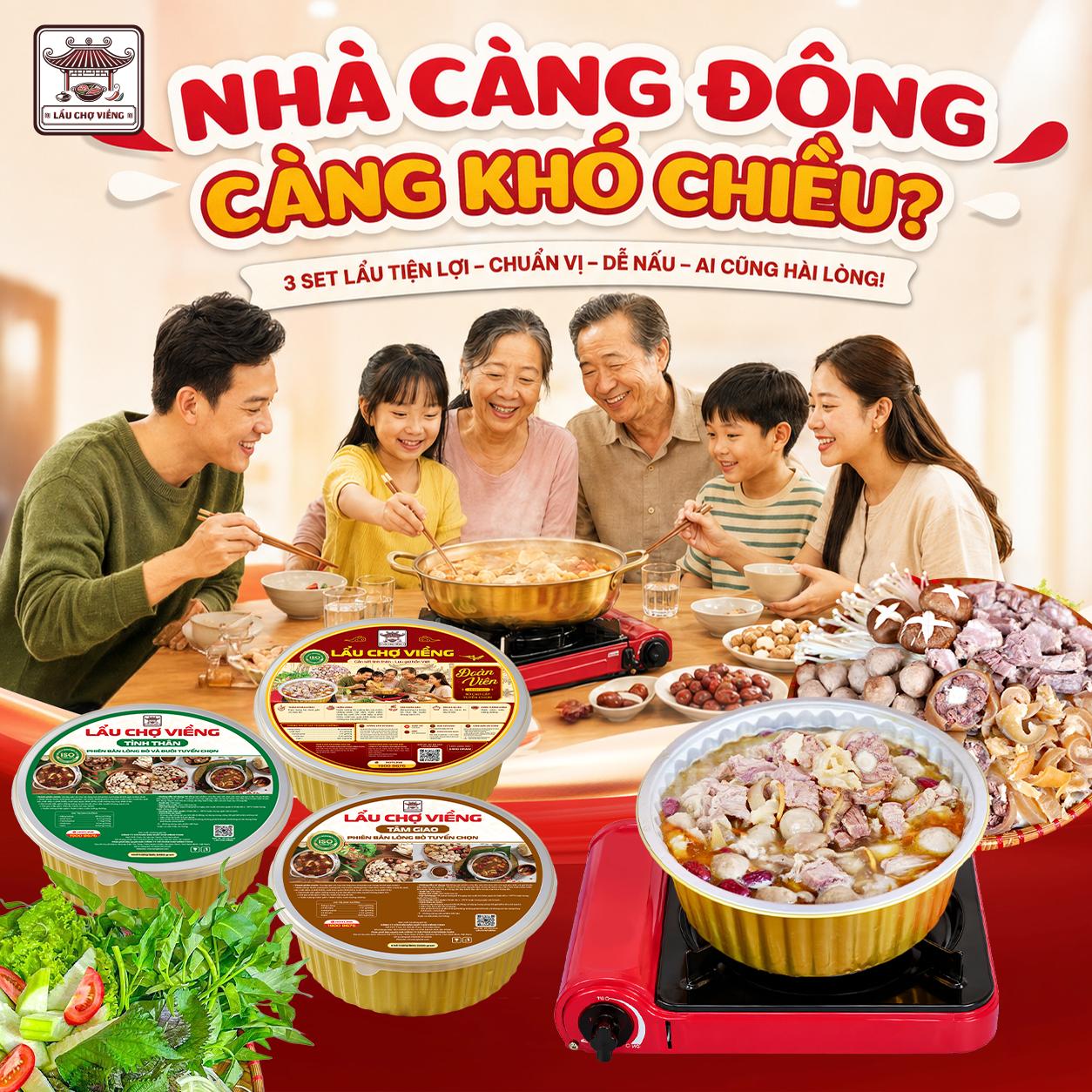 Bữa ăn gia đình nhiều thế hệ - Lẩu Chợ Viềng cân tất